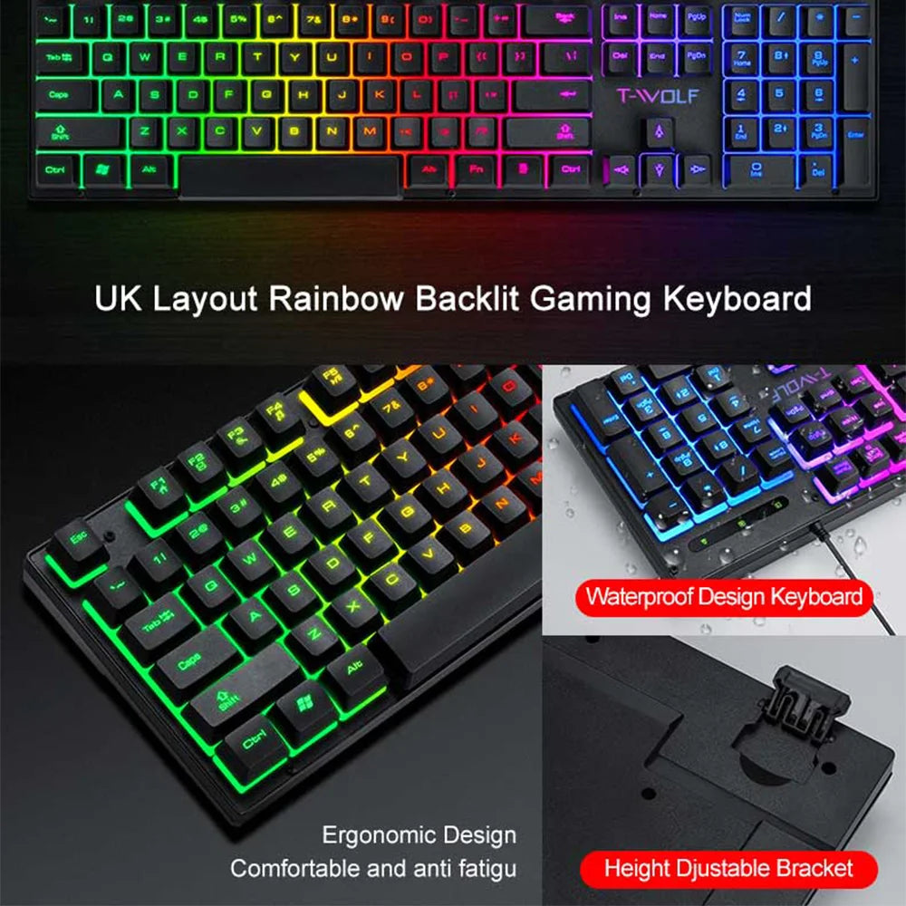 Electronic Sports Set 3 In 1 Wired Backlit Keyboard Gaming Mechanic Kit Waterproof Luminous 104 Key Keyboard Mouse Set 2025 NEW