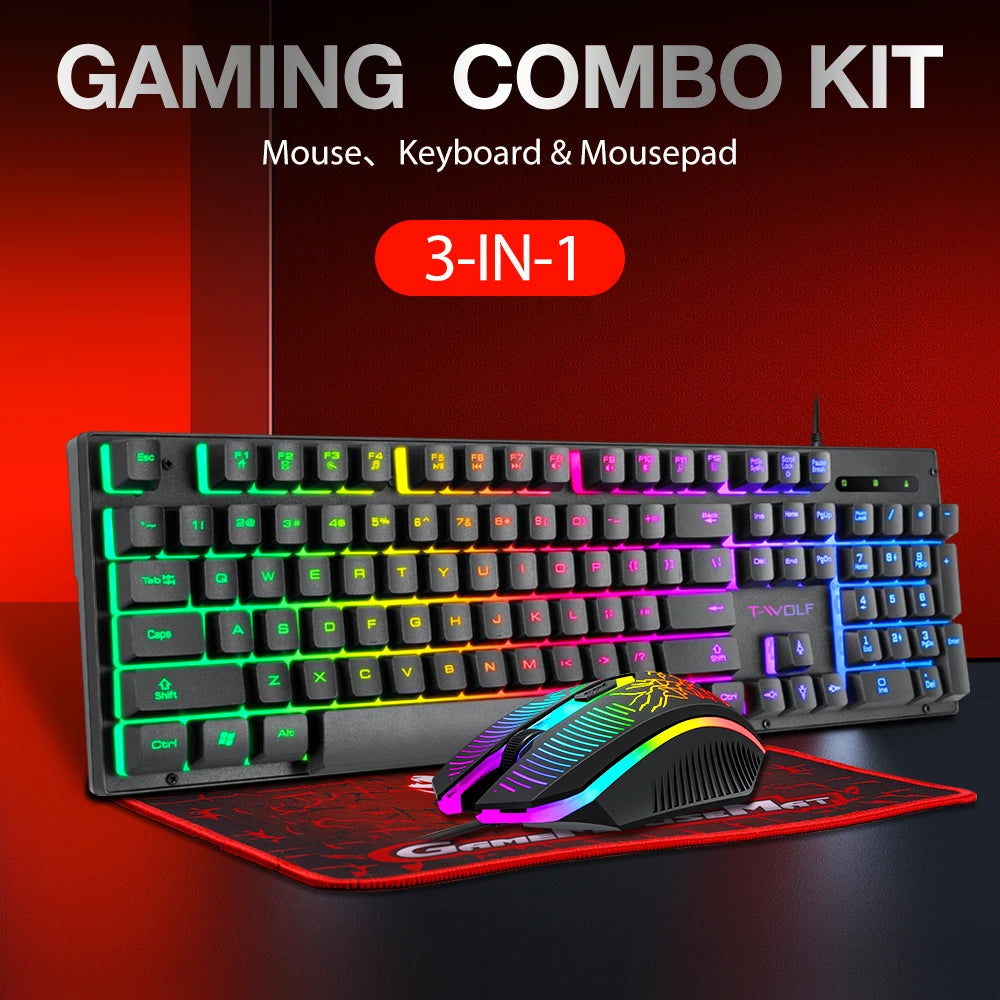 Electronic Sports Set 3 In 1 Wired Backlit Keyboard Gaming Mechanic Kit Waterproof Luminous 104 Key Keyboard Mouse Set 2025 NEW
