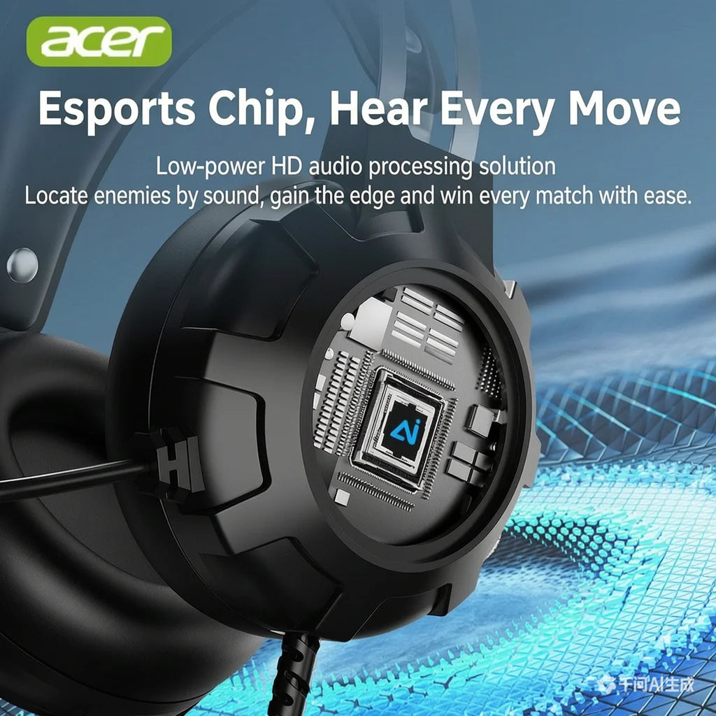 Acer 203 Wired Gaming Headset with USB Interface, Over-Ear Headphones for PC, Laptop, Desktop, Online Classes, E-Sports & Music