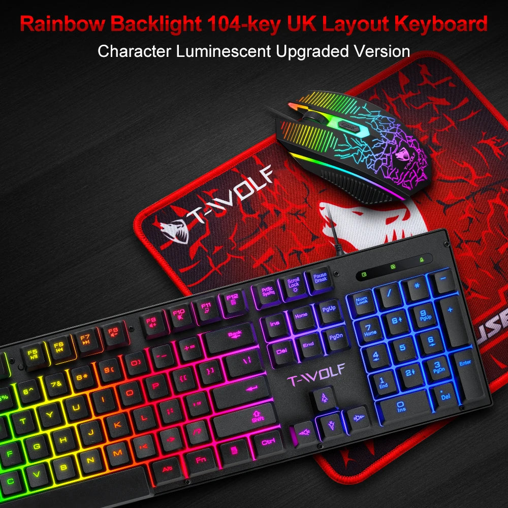 Electronic Sports Set 3 In 1 Wired Backlit Keyboard Gaming Mechanic Kit Waterproof Luminous 104 Key Keyboard Mouse Set 2025 NEW