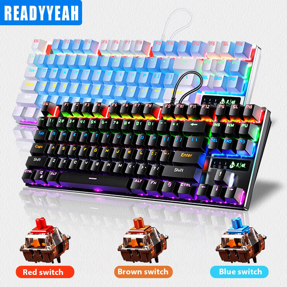 87 Key Gaming Keyboard Red Brown Blue Switch Wired Keyboard For PC Laptop Office Hot-Swappable Color Backlit Mechanical Keyboard