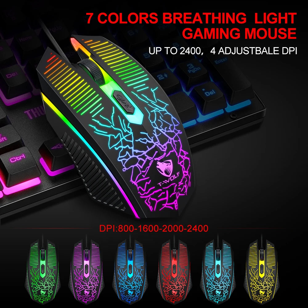 Electronic Sports Set 3 In 1 Wired Backlit Keyboard Gaming Mechanic Kit Waterproof Luminous 104 Key Keyboard Mouse Set 2025 NEW