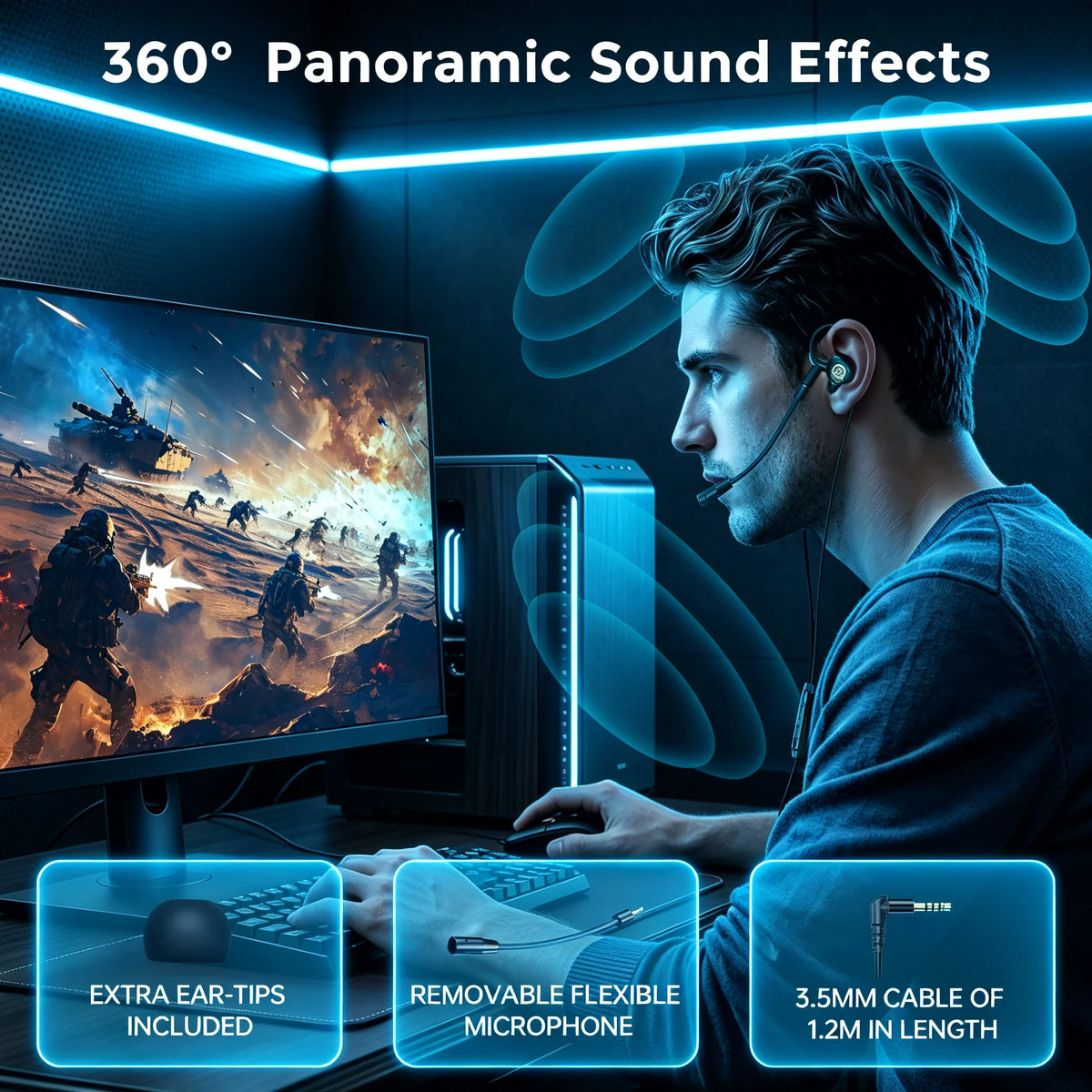 Wired Gaming Earbuds with Microphone – 3.5mm / USB-C