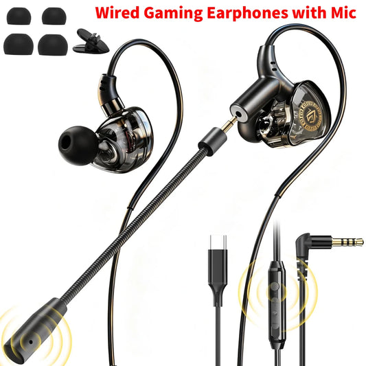 Wired Gaming Earbuds with Microphone – 3.5mm / USB-C