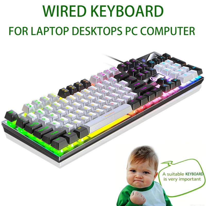 RGB Backlit Gaming Mechanical Feel Wired Keyboard Waterproof Ergonomic Design Gamer Keyboard For PC Computer Laptop Tablet