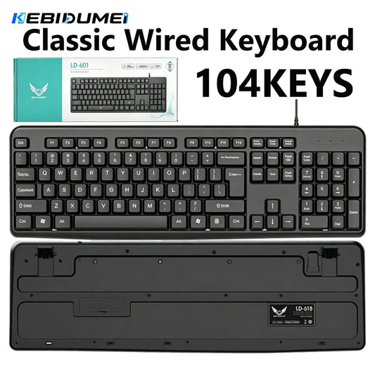 KEBIDUMEI 104 Keys Classic Wired Keyboard USB Gaming Keypad Ergonomic Standard Keyboard Computer Accessories For Office Desktops